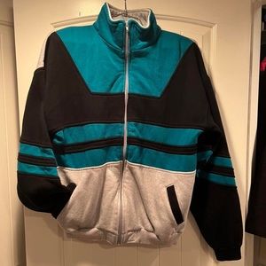 Vintage teal black and grey zip up collared sweater